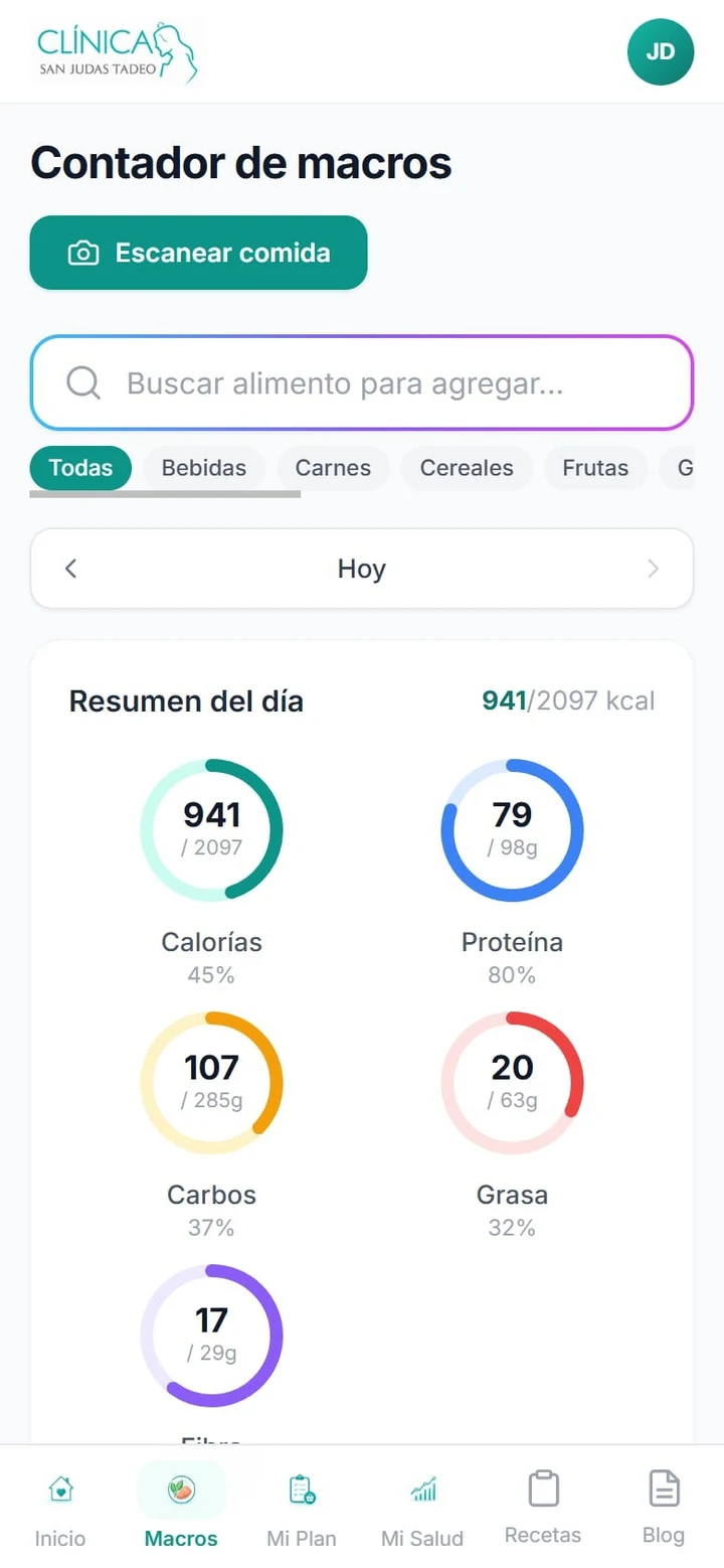 Contador de macros con el resumen del día