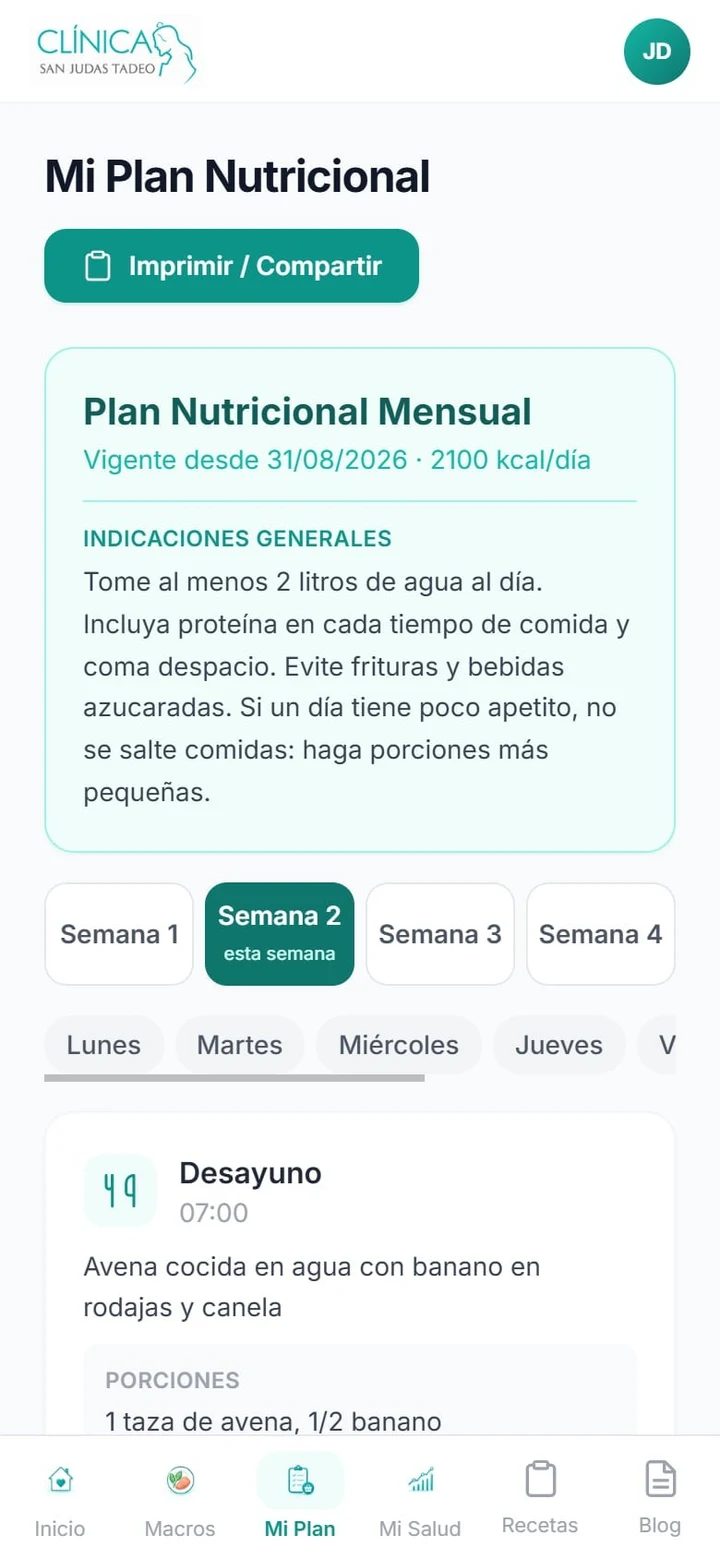 Plan nutricional mensual, día por día